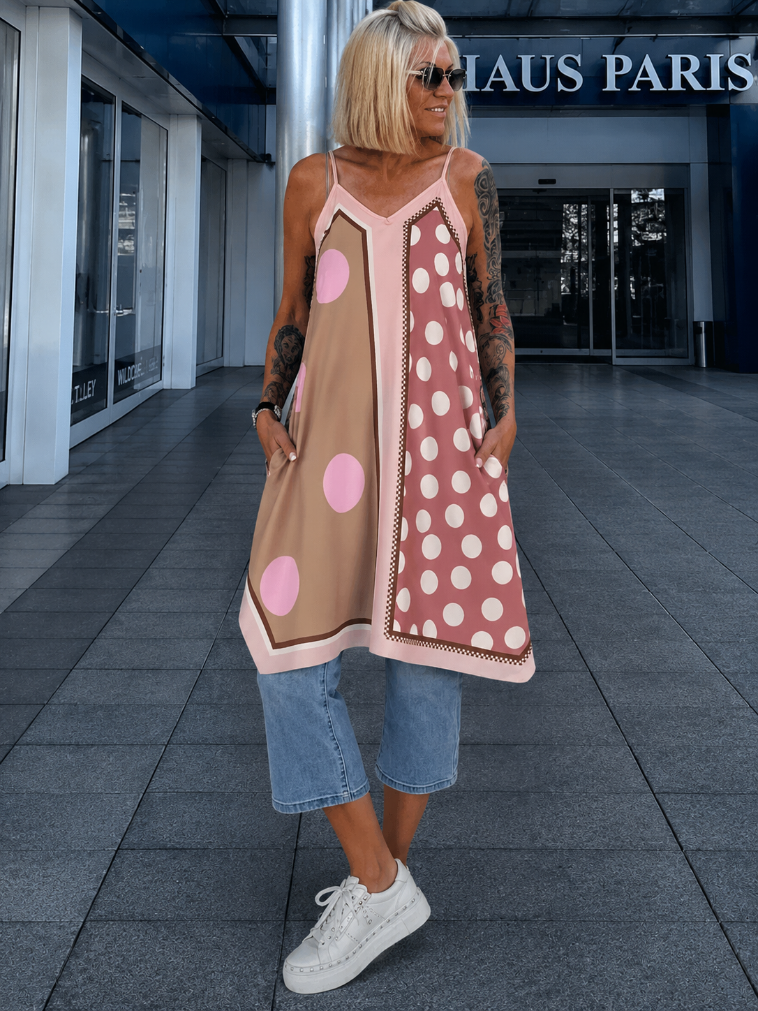 Luftiges Long Top / Kleid mit Muster - rosa-mehrfarbig