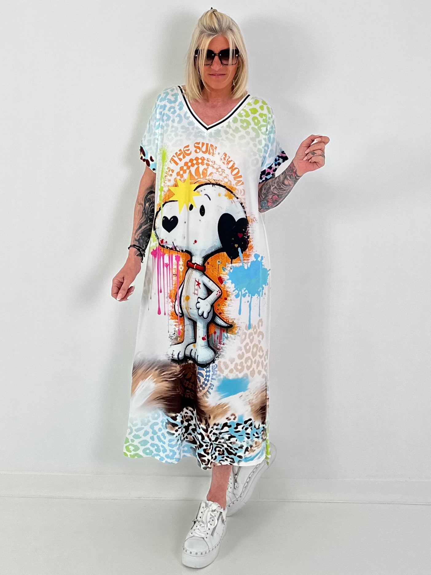 Jurk met printmix - wit-geel-multicolor