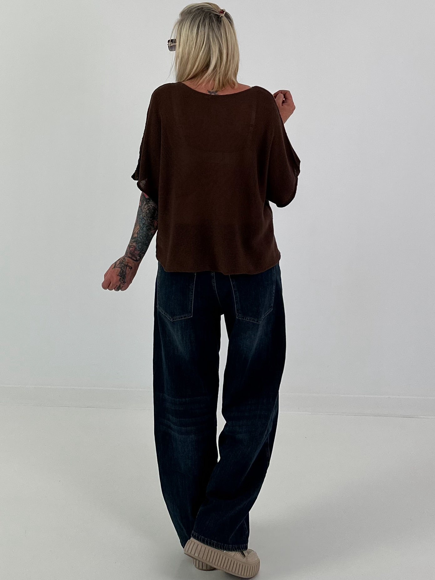 Light sweater with short sleeves - coffee