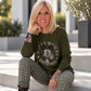 Sweater with rhinestone comic motif - olive
