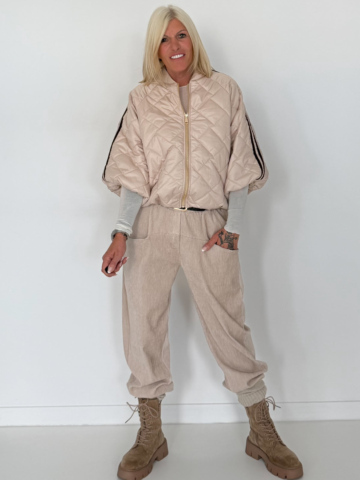 Weste mit Streifen - beige-mokka