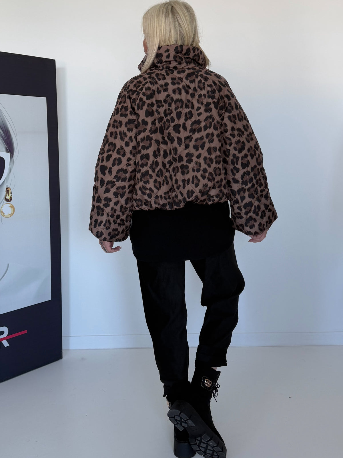 Puffy-Bomberjacke im Leo-Look - taupe-mehrfarbig