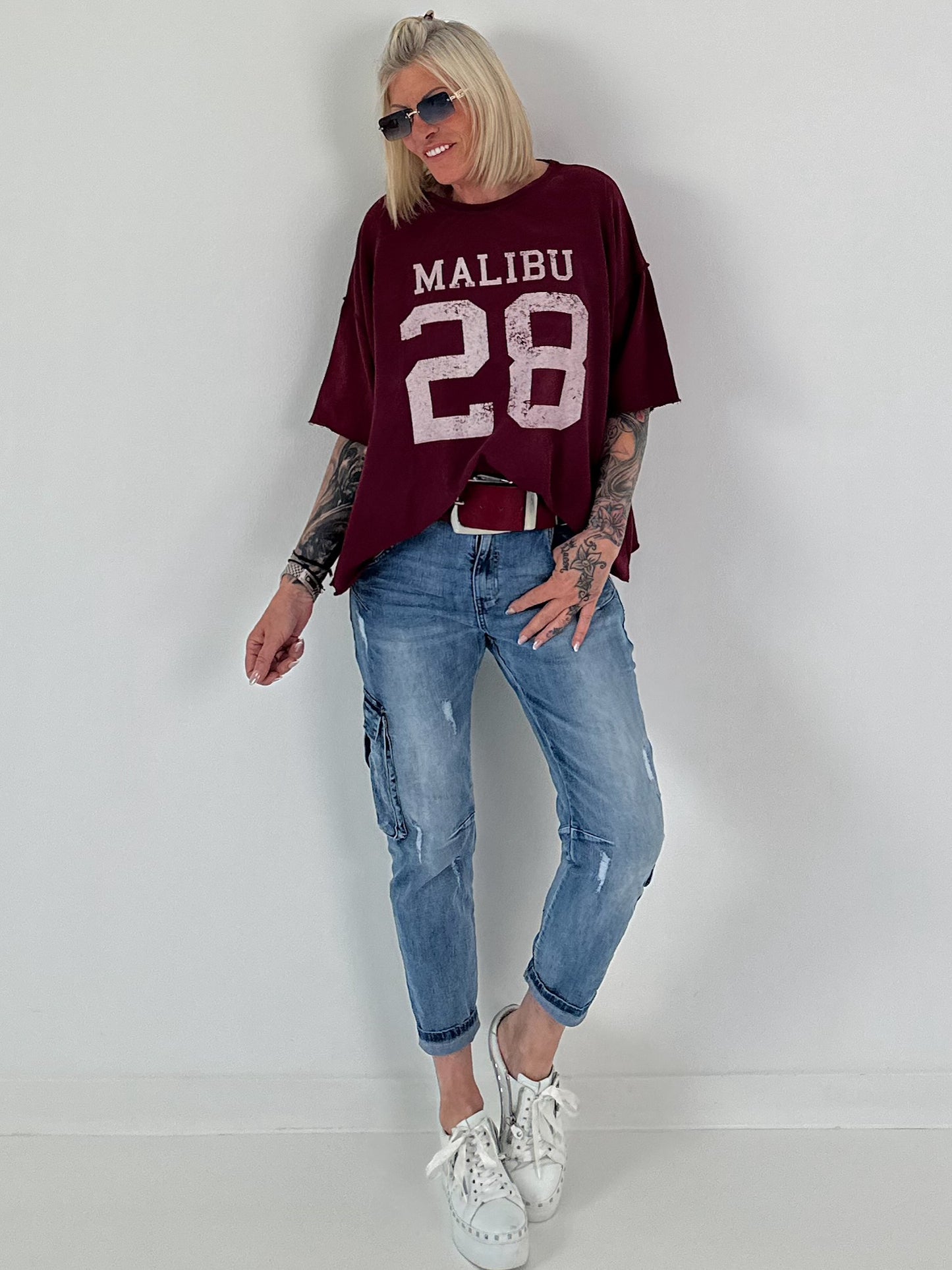 Sweater mit Vintage-Print - berry