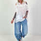 Linen Shirt with Off-Shoulder Cut-Outs - White