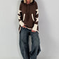 Casual long hoodie with thumb holes and trendy star elements - chocolate