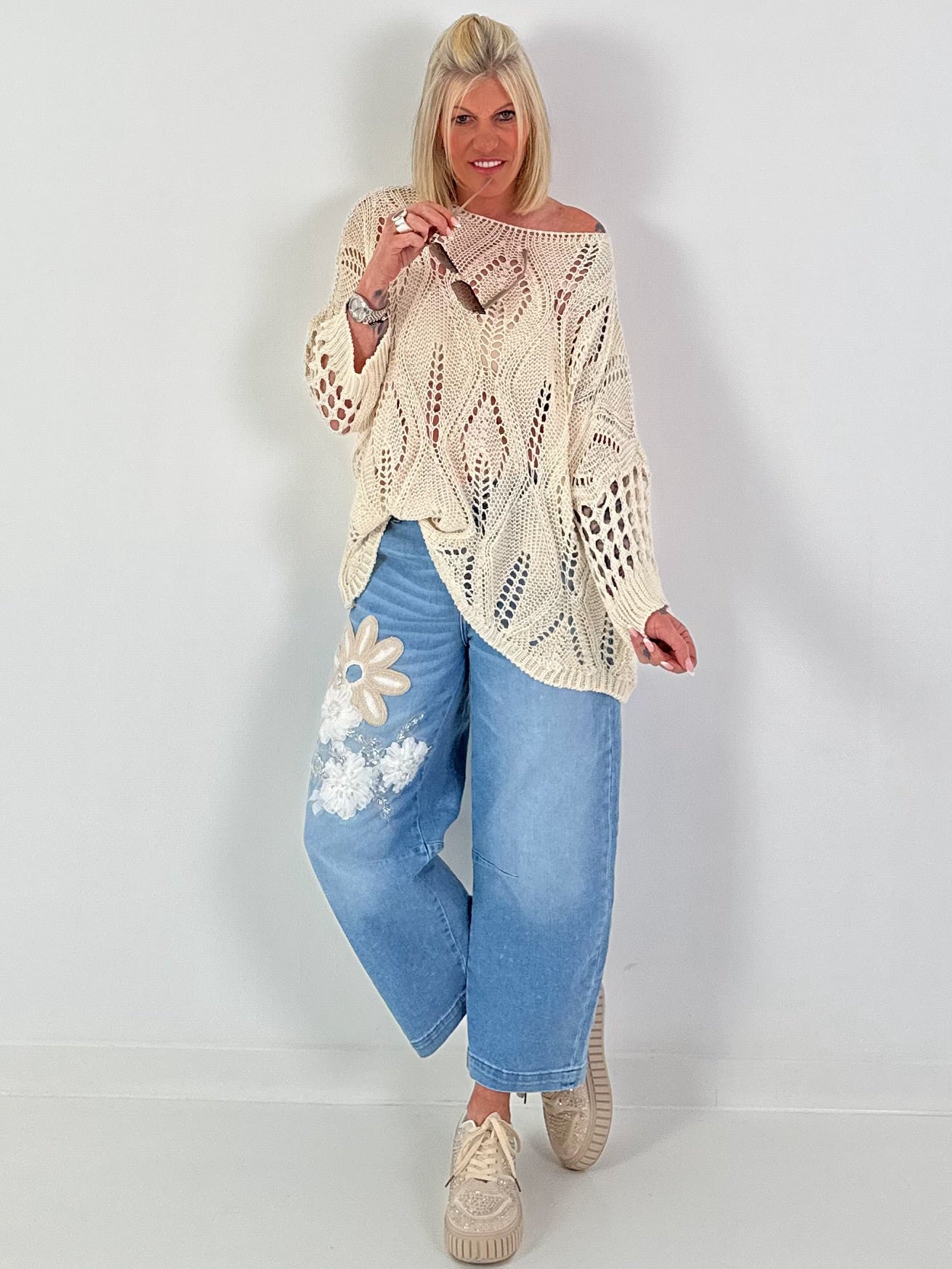 Häkelpullover mit Muster - beige