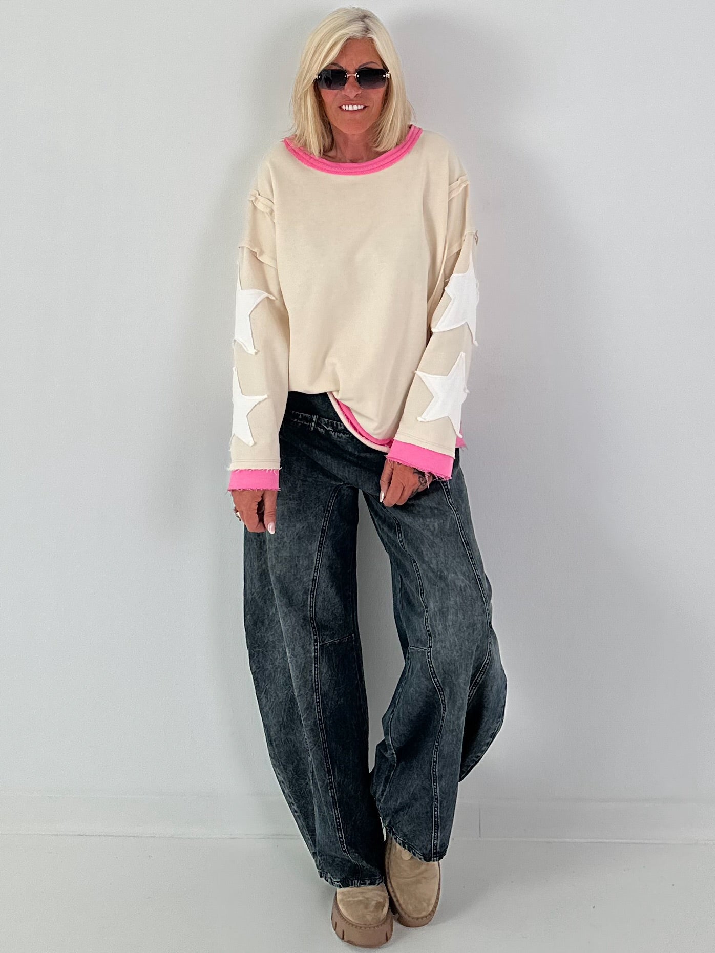 Sweatshirt mit trendigen Sternelementen- beige