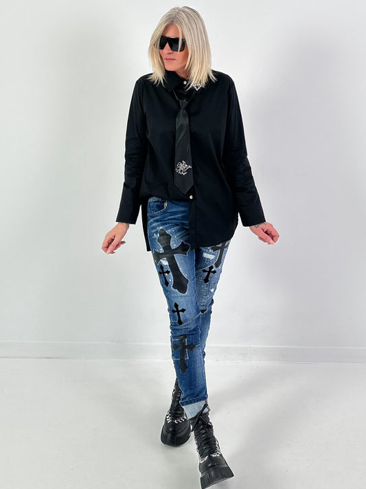 Blouse model "Crystal Collar" - zwart