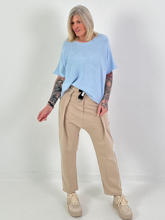 Gebreide trui met korte mouwen - lichtblauw