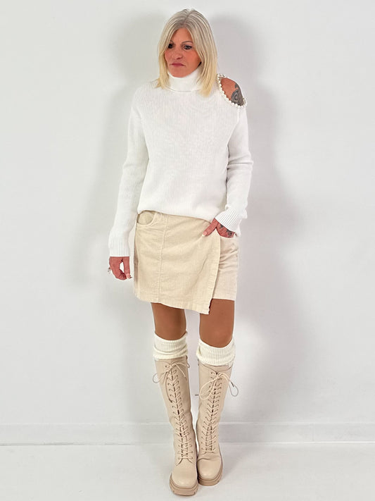 Open schouder trui model "Pearl Edge" - wit