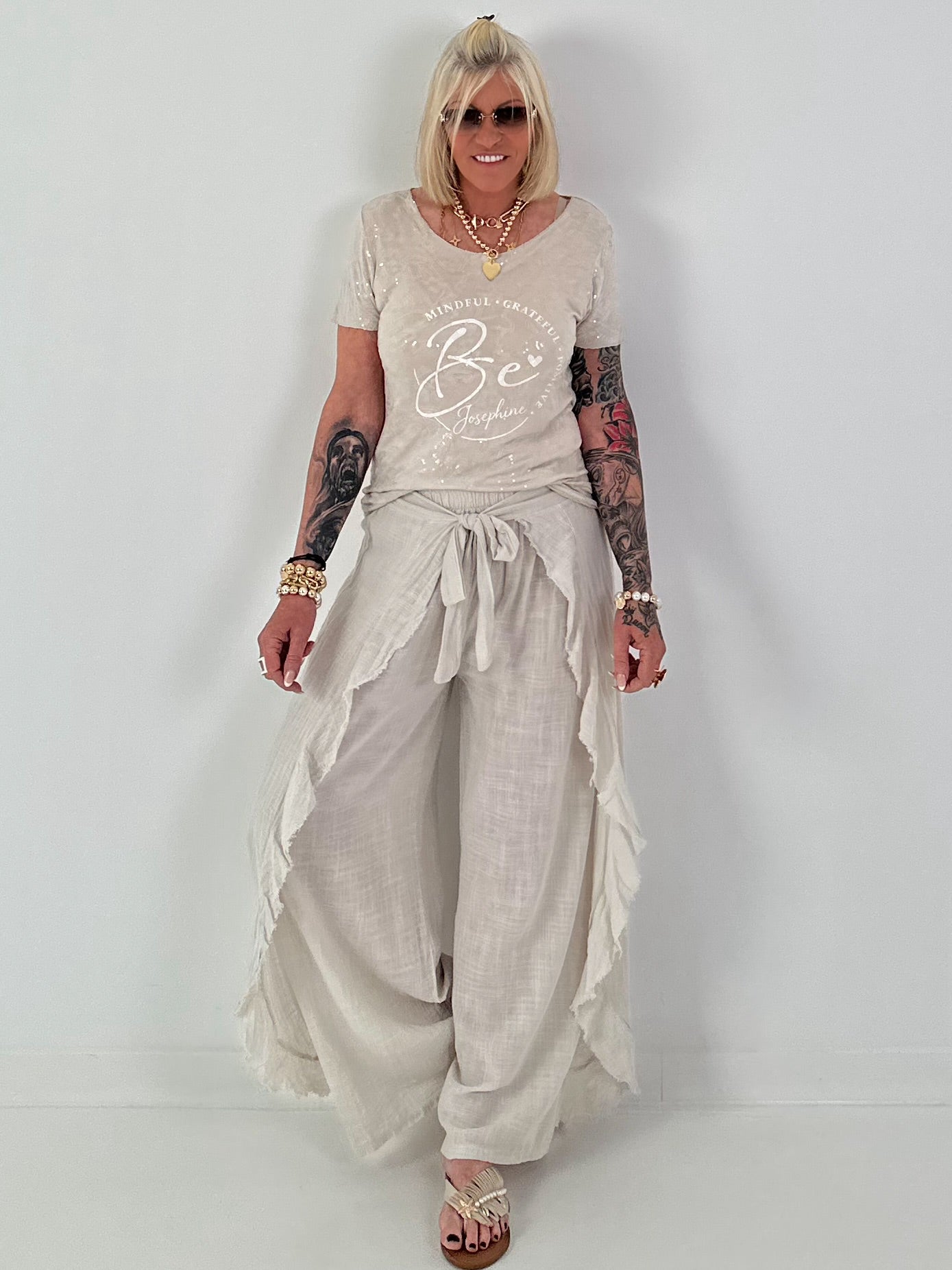 T-Shirt mit transparenten Pailletten - beige