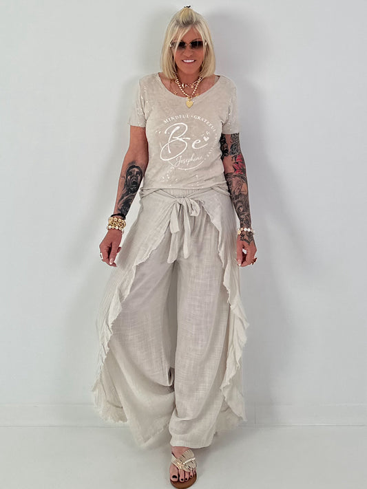 T-Shirt mit transparenten Pailletten - beige