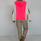 Oversized grofgebreide hoodie met sweat-inzetstuk - neonroze-ecru