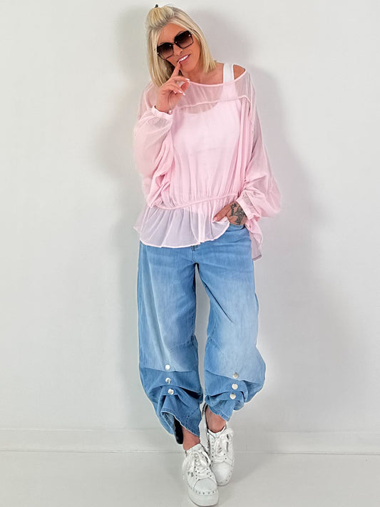 Tunic with flounce hem - pink