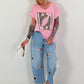 T-Shirt with leopard shoe print - pink