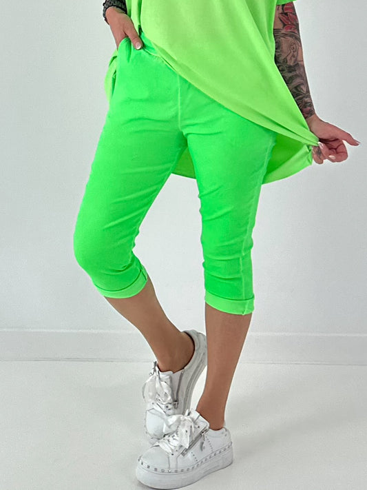 Capri Hose mit Bindeband - neongrün