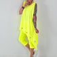 Asymmetrisches Long Top mit Ösen und Jeansdetail - neongelb