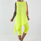 Asymmetrisches Long Top mit Ösen und Jeansdetail - neongelb