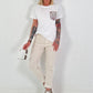 T-Shirt mit Leo Glitzerpatch - weiss-beige
