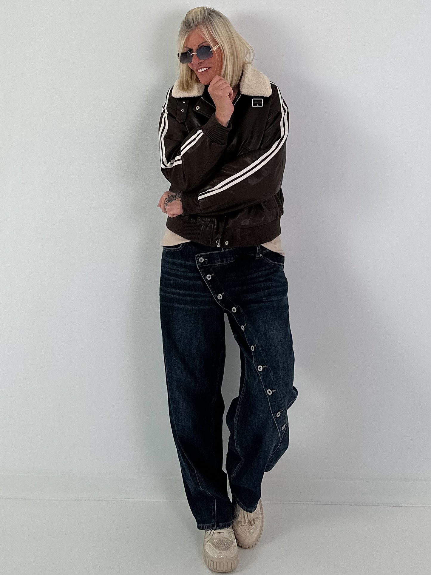 Stylish pilot jacket in a leather look - mocha