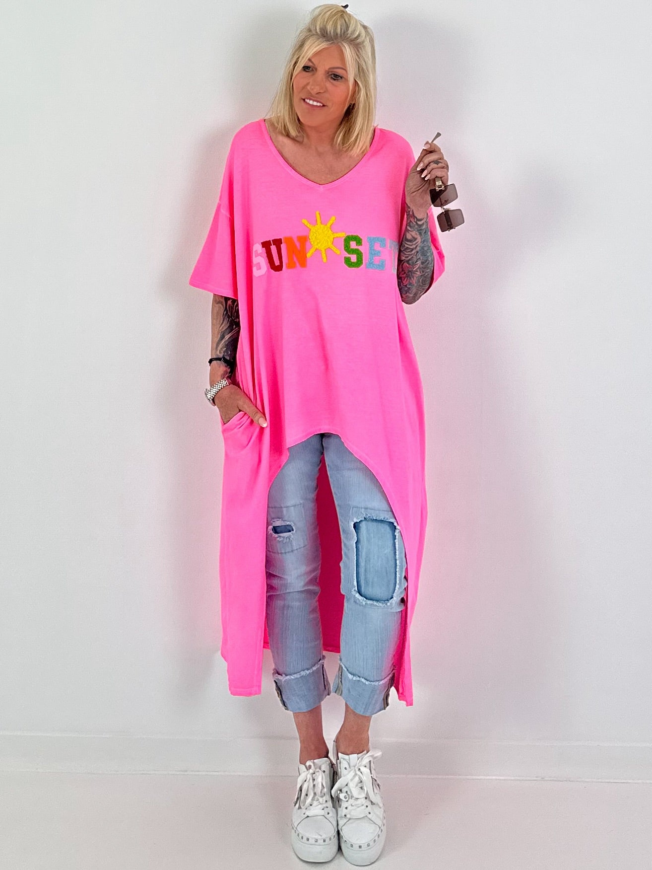Oversized Long Shirt Sunset - neon pink