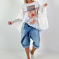 Shirt mit Print und Spitzen Layering - weiss-mehrfarbig