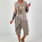 T-Shirt Love mit Leo- und Paillettendetails - taupe