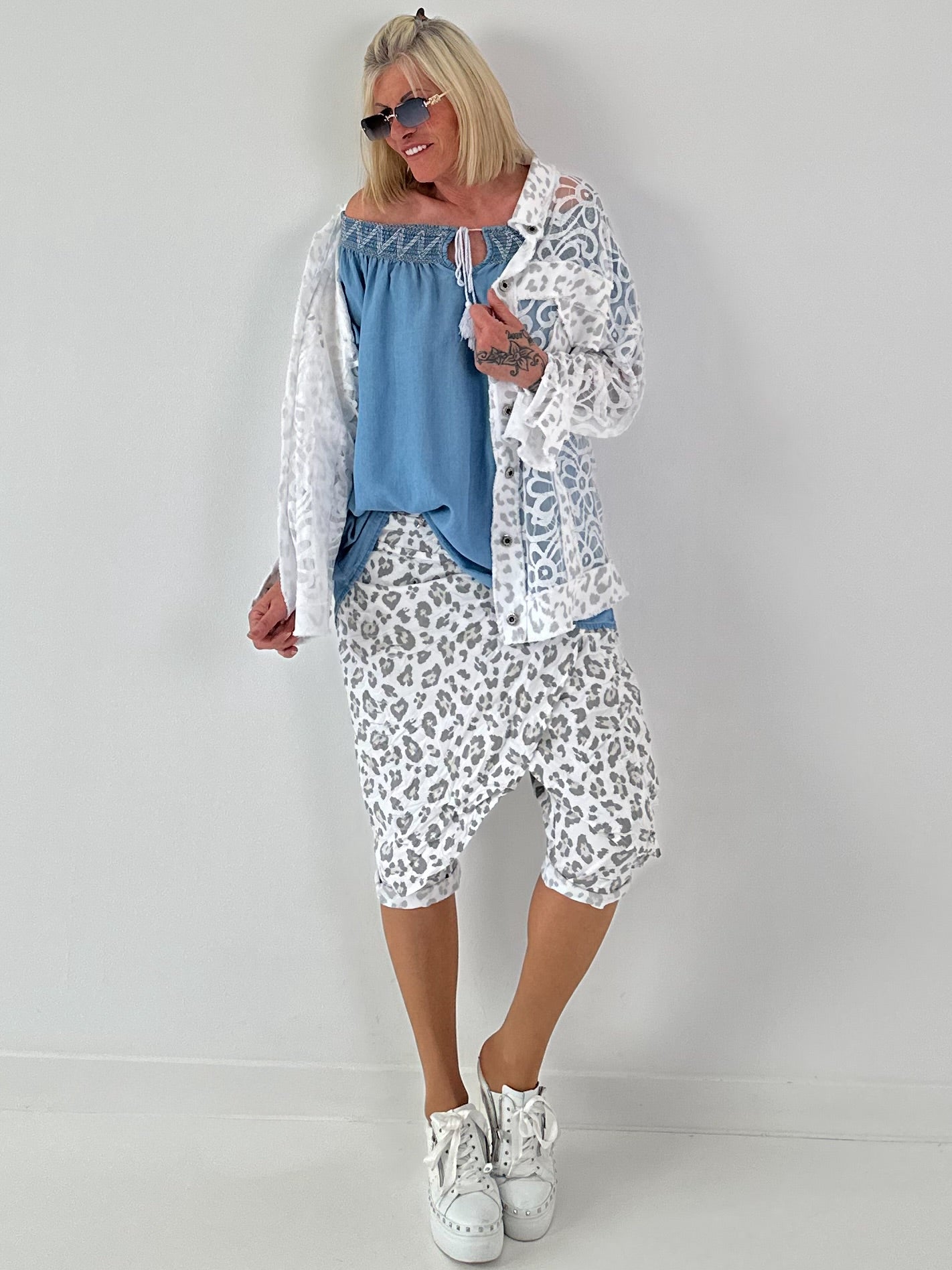 Leichte Jeans Carmen Tunika - denim hellblau