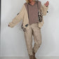 Oversized Grobstrick-Hoodie mit Sweat-Einsatz  - taupe-beige