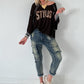 Strick Shirt mit Leo-Print - mokka