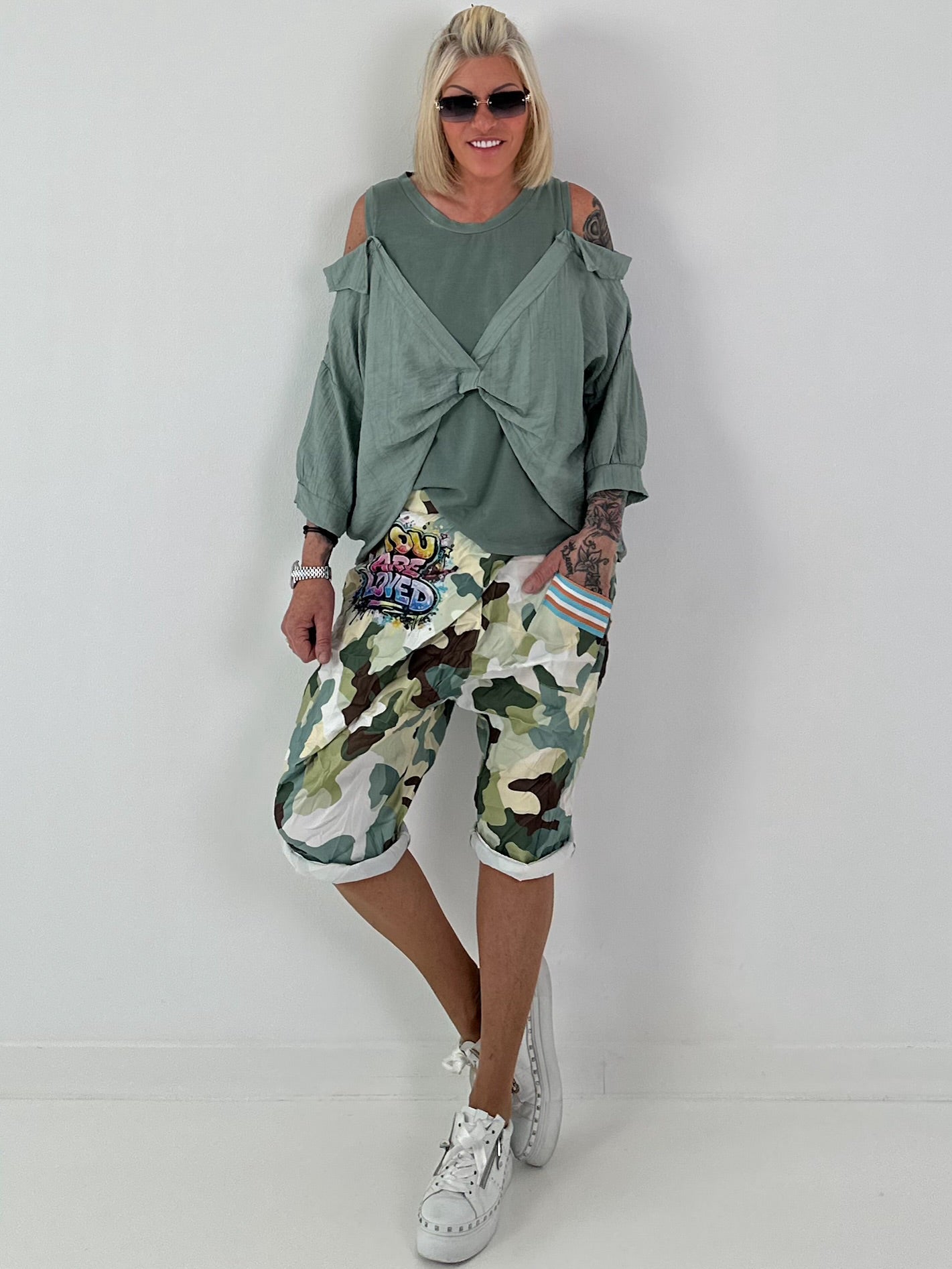Tunika mit integrierten Top - khaki