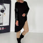 Asymmetrischer Sweater mit Kreuz- und Lederoptik-Details - schwarz