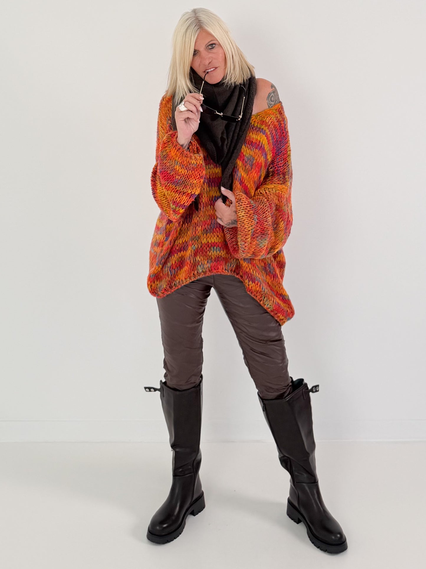 Weicher Oversized Grobstrickpullover  - mehrfarbig