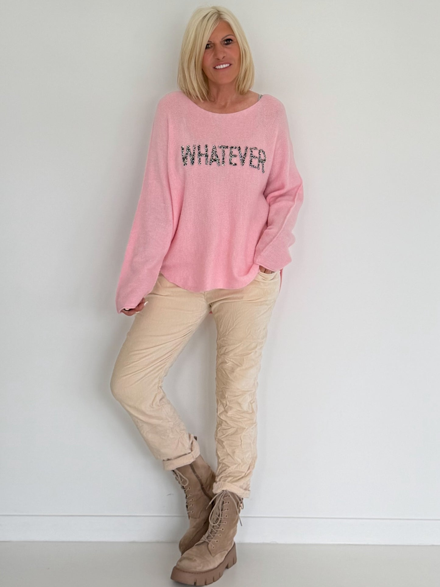Hose in Knit-Look mit elastischem Bund - vanille