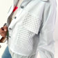 Denim jacket with crochet pockets - white