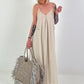 Dress with decorative straps and stripe pattern - beige