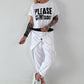 Kurzes Kastiges Shirt mit Print - weiss