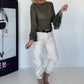 Mesh Shirt mit Punkten und Volantärmeln - oliv