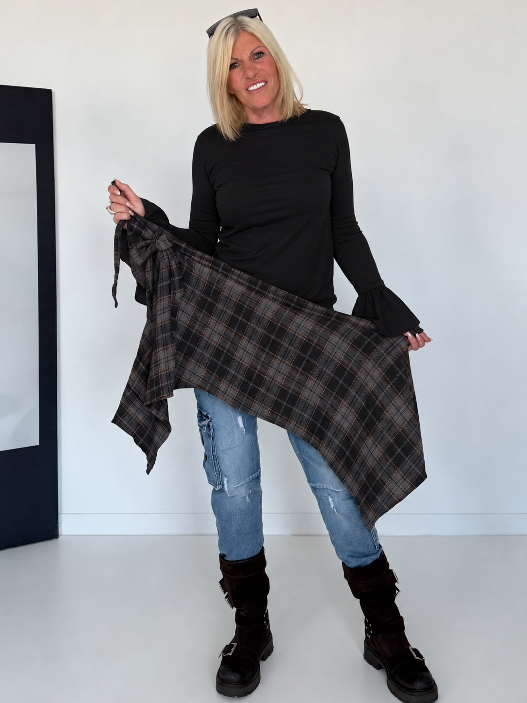 Waist Wrap im Karomuster - schwarz-mehrfarbig