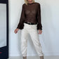 Mesh Shirt mit Punkten und Volantärmeln - schoko