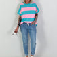 Sweat T-Shirt mit Streifen - türkis-rosa