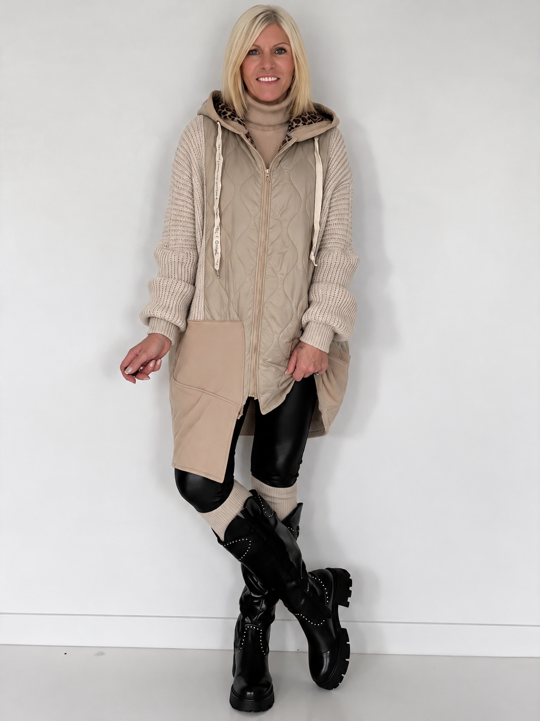 Oversized Jacke im Materialmix - beige