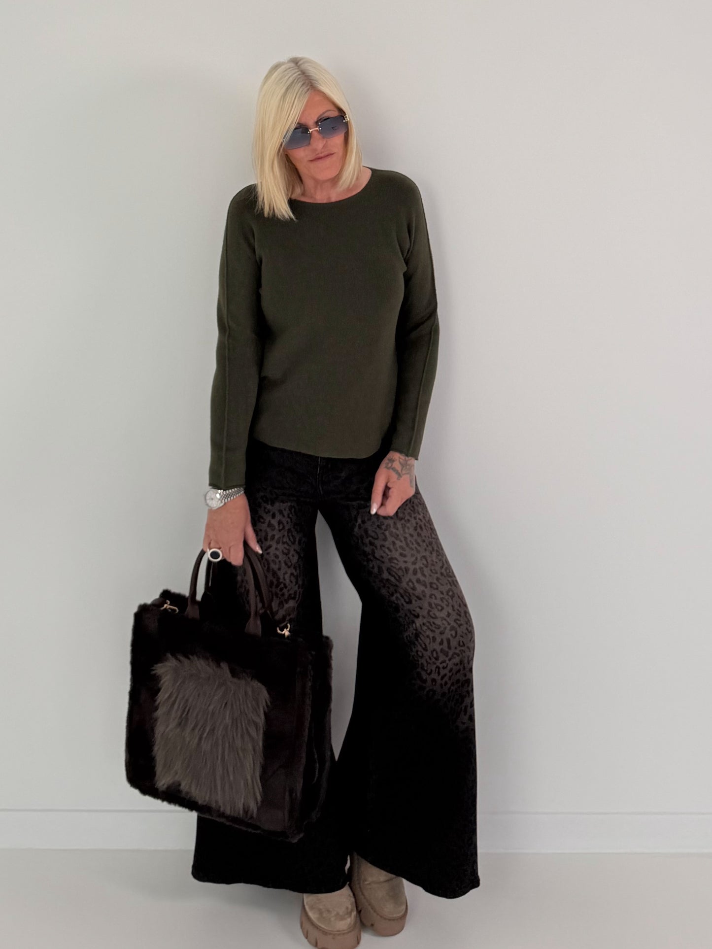 Weicher Basic Pullover - oliv