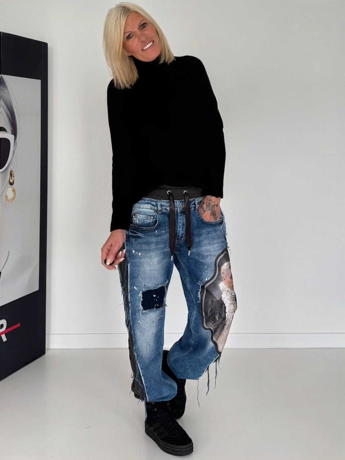 Jogg-Jeans im Used Look Woman & Pearl - denim-Schwarz
