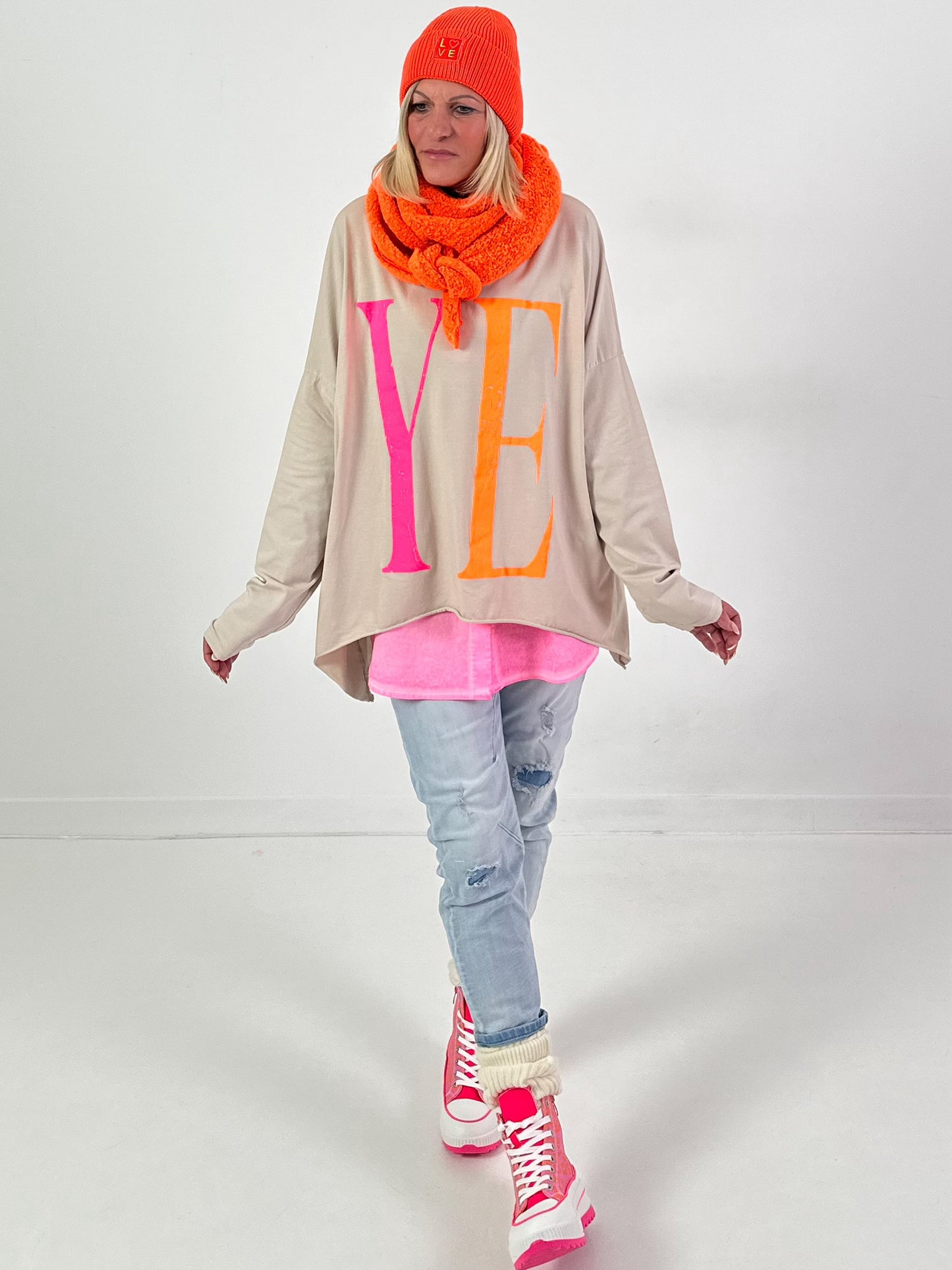 Oversized shirt model “YEAH” - beige