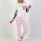 T-shirt with sequin leopard patch - white-pink