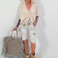 Boho blouse with elaborate crochet inserts - beige