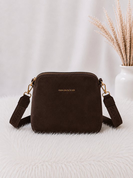 Crossbody-Bag in Wildleder-Optik - mokka