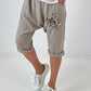 Short linen baggy dress with overlay and sequin details - khaki