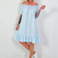 Light blue dress with short sleeves and flounce